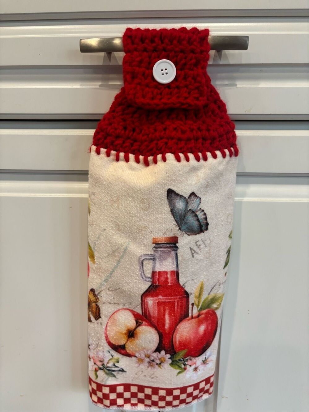 Crochet Top Kitchen towel-Apples and jug